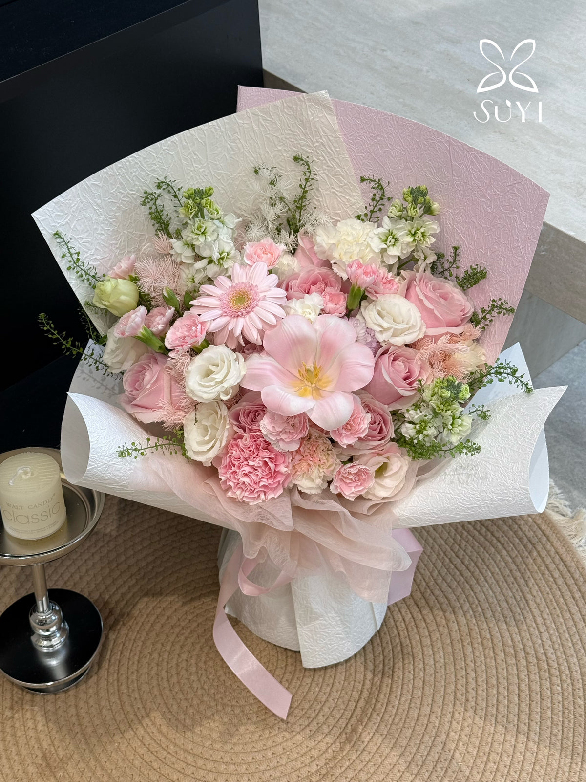 Blush Breeze Tulip & Gerbera Mixed Floral Bouquet｜FL‑118