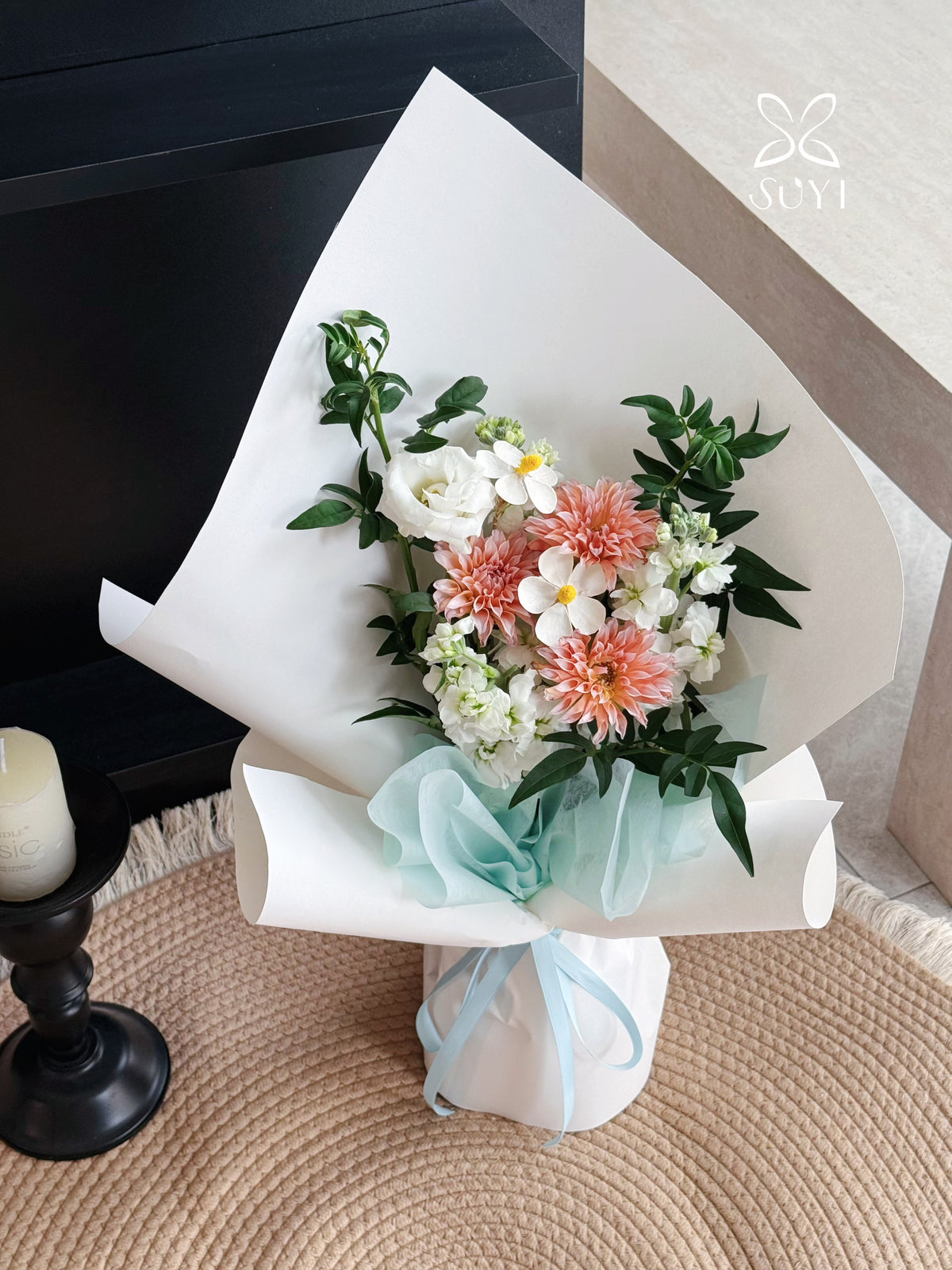 Creamy Peach Dahlia & Stock Mixed Floral Bouquet｜FL‑121