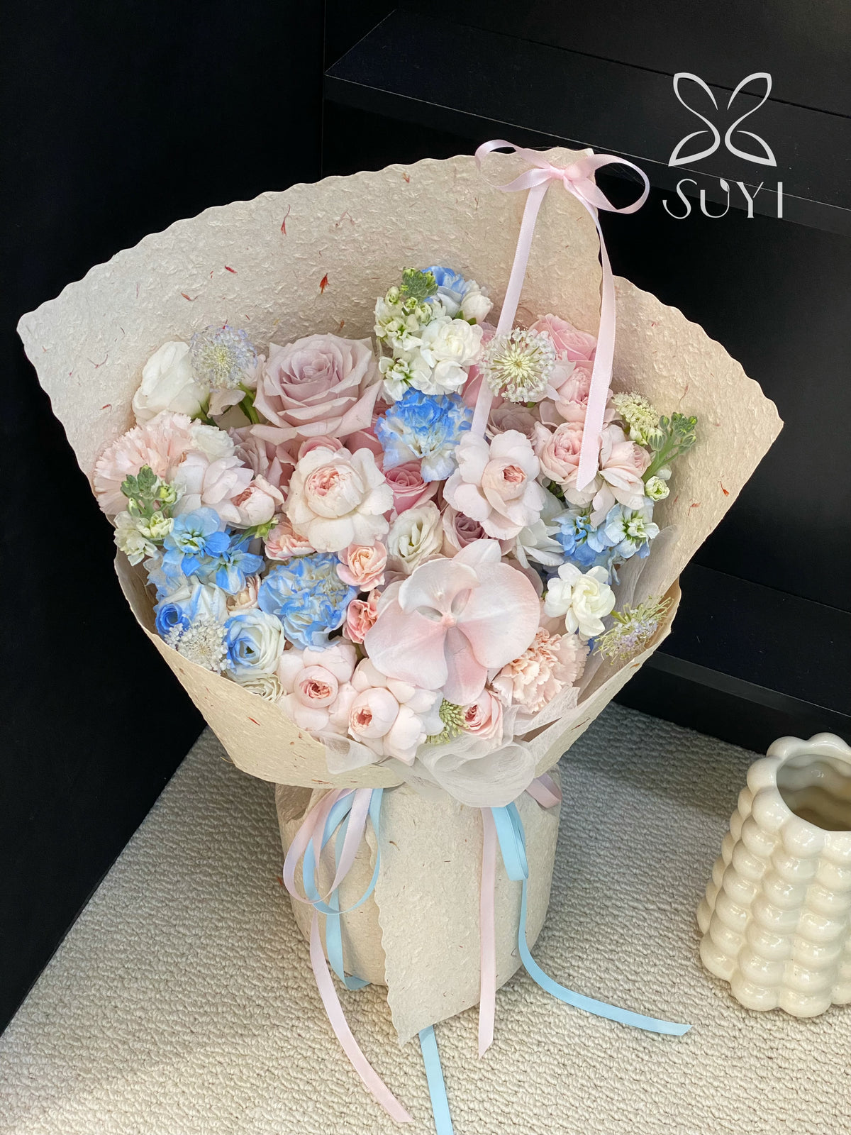 Cloud Petal Pink Blue Mixed Fresh Flower Bouquet｜FL-104