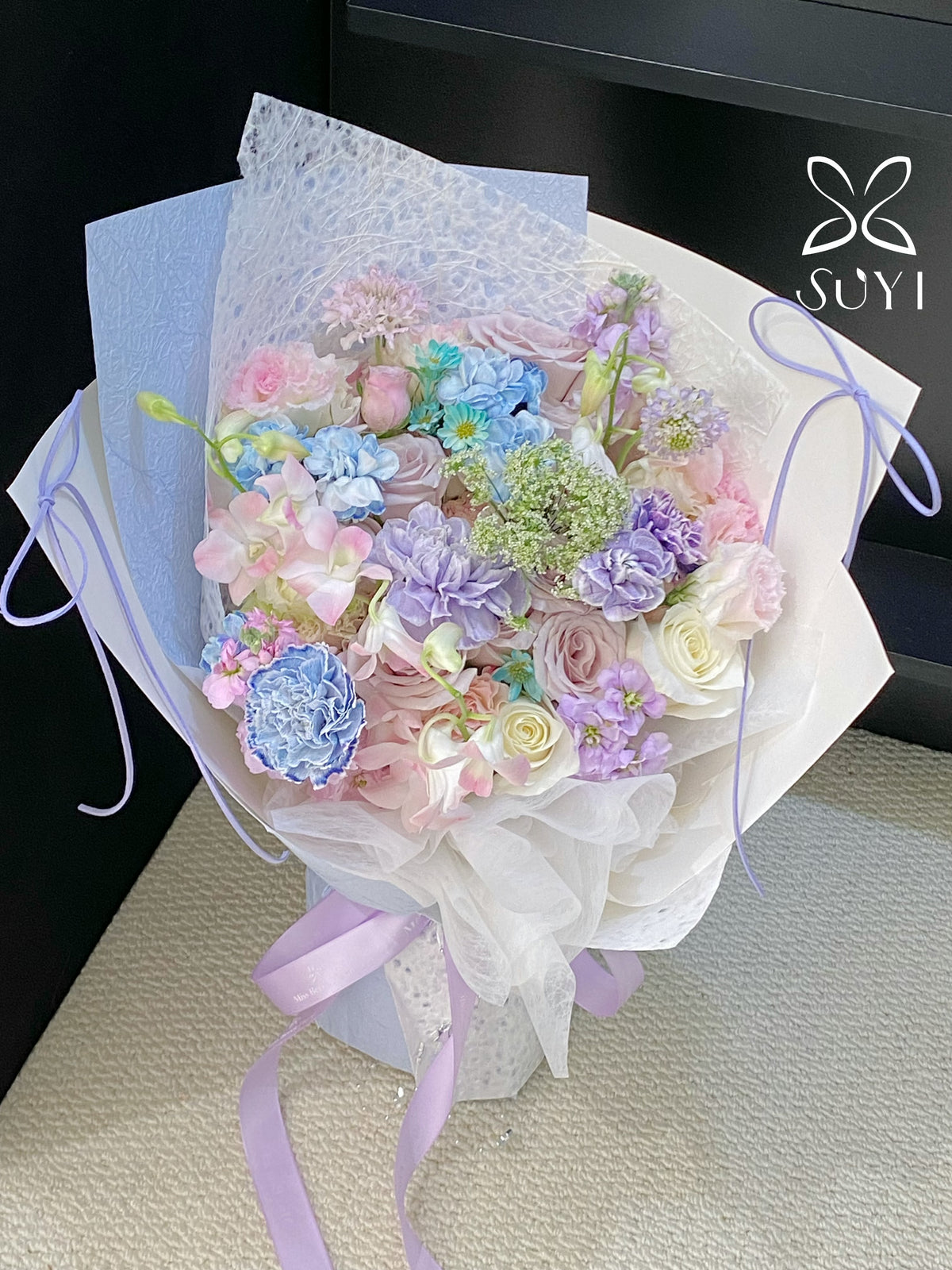 Lavender Whisper Rose & Carnation Mixed Floral Bouquet｜FL-108